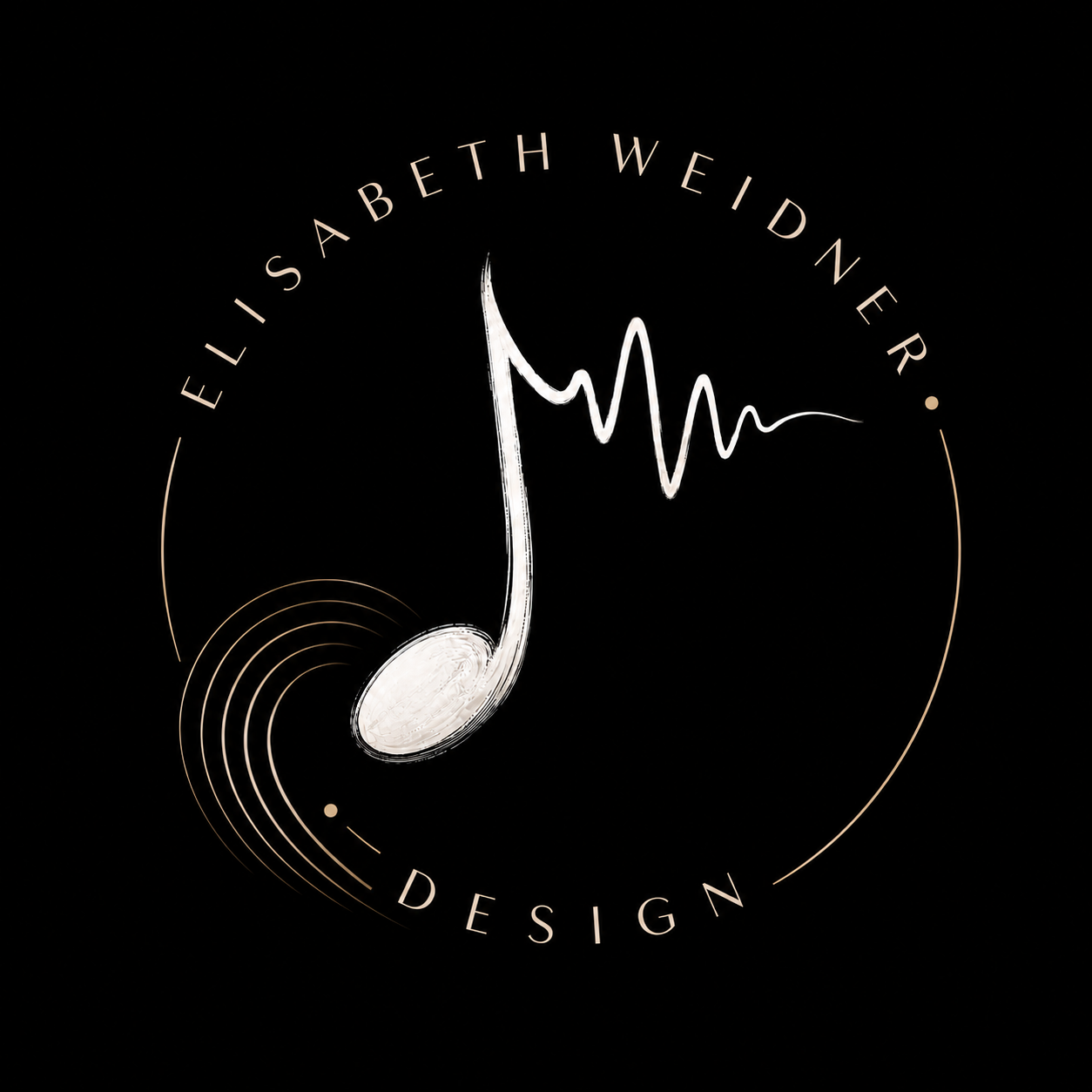 Elisabeth Weidner Design logo: musical note with waveform flag and circular lettering